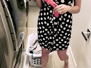 Step mom with huge tits fucks son during laundry