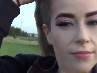 Schoolgirl gives public blowjob and fucks outdoors for big facial with cumwalk