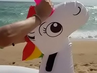 Unicorn is hard abused and had an orgasm by his owner in the beach